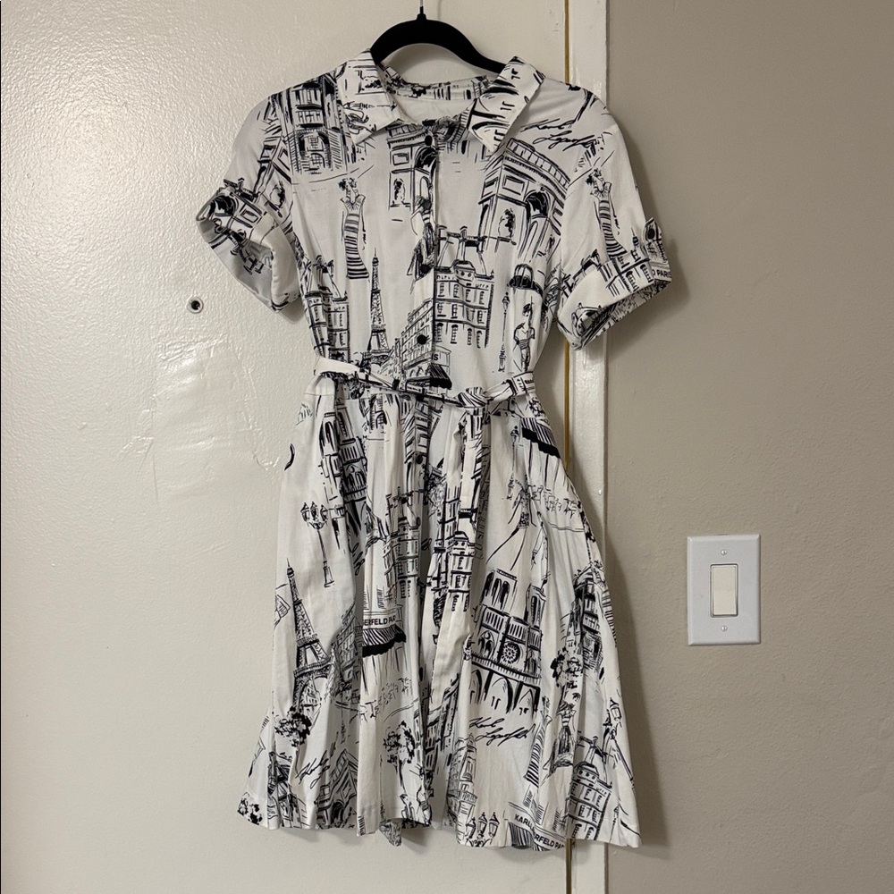 Karl Lagerfeld Monochrome Architectural Print Dress